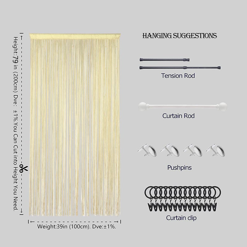 HSYLYM Beaded Curtain Beads Door String Curtains Ideal for Living Room Decor Wall Hanging Fringe Doorway Divider Bedroom Backdrop Hippie Window Closet Privacy Rod Pocket Dense (100x200cm,Champagne) - Image 5